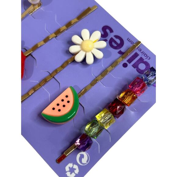 Claires New Fruit Bobby Pin Faux Pearl Set of 6 Flower - Picture 3 of 5
